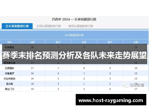 赛季末排名预测分析及各队未来走势展望
